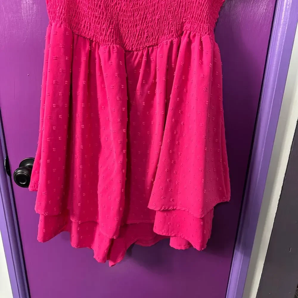 SHEIN Curve 4XL Hot Pink Smocked Babydoll Dress Swiss Dot Ruffle Sleeves